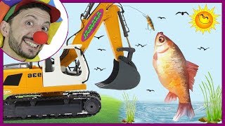 Funny Clown Bob | Construction vehicles Jamara RC Toy Excavator &amp; Fish Video for kids