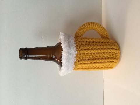 Crocheted Beer Mug Cozy with Handle - Step by Step Video Tutorial