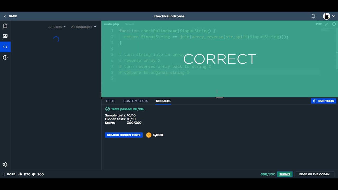 Check Palindrome - PHP - Code Signal