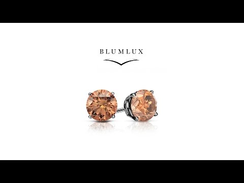 Cognac Diamond Stud Earrings w/Black Rhodium Plated Setting