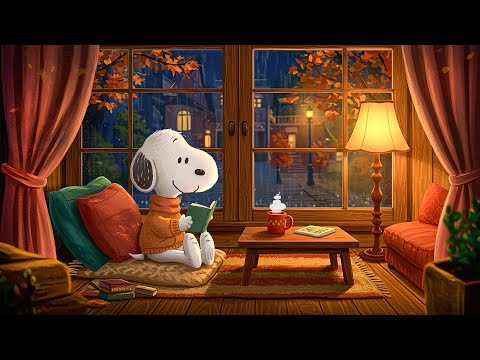 🍂 Snoopy’s Rainy Autumn Night ☕ Cozy Jazz Ambience for Reading, Study & Peaceful Sleep