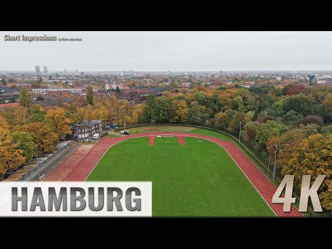 Hamburg, Germany: Hamm-Nord - Hammer Park, Sportplatz, Stadion - Vorwärtsflug - 4K - 0074