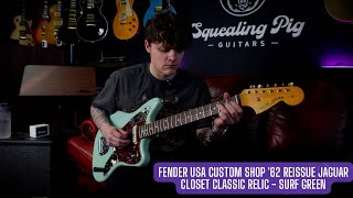 Video thumbnail for THE VERSATILITY OF A FENDER JAGUAR! FENDER USA Custom Shop '62 Reissue Jaguar in Surf Green. by Squealing Pig Guitars
