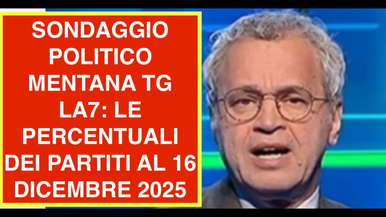 SONDAGGIO POLITICO MENTANA TG LA7: LE PERCENTUALI DEI PARTITI AL 16 DICEMBRE 2025