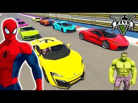 SUPERHERO Cars Challenge on TRIPLE Ramp ! SPIDERMAN Fire Truck BMW Race JEEP Bikes - GTA 5