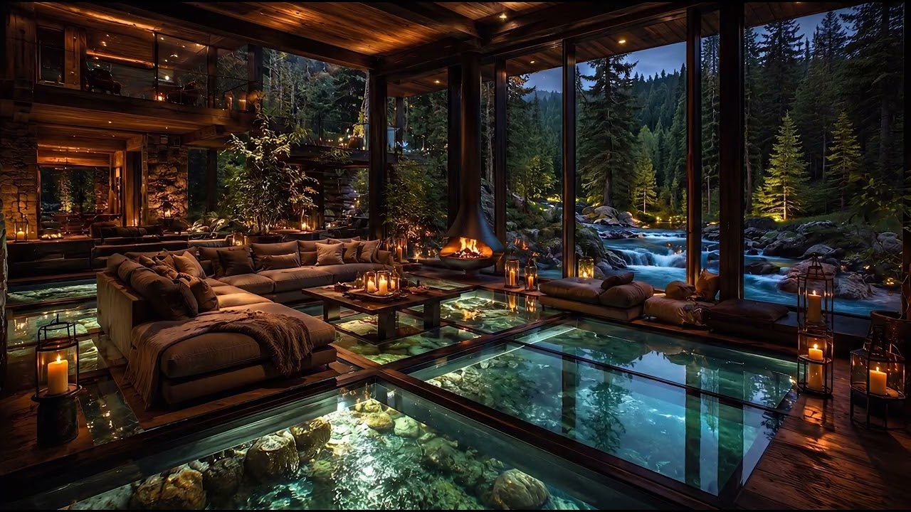 Midnight Glass River Cabin cinematic ambience by World Without Noise