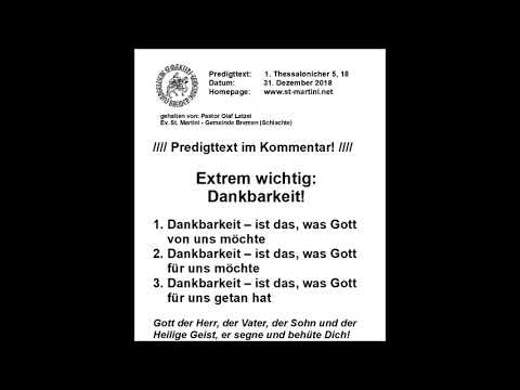 31.12.2018 - Extrem wichtig: Dankbarkeit!