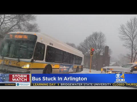 MBTA Bus Gets Stuck In The Snow In Arlington