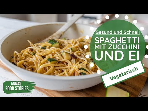 Sommer Rezept -  Nudel Pfanne mit Spaghetti, Zucchini und Ei - vegetarisches Rezept