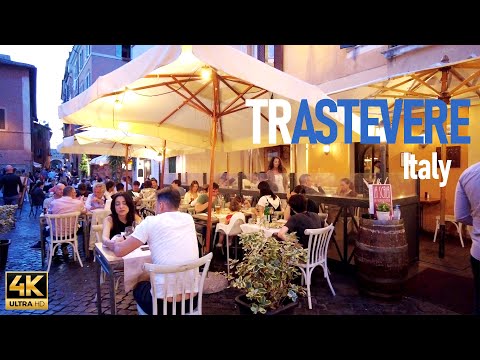 Trastevere night life walking tour 2022 ROME , ITALY - 4K/60 FPS Ultra Hd