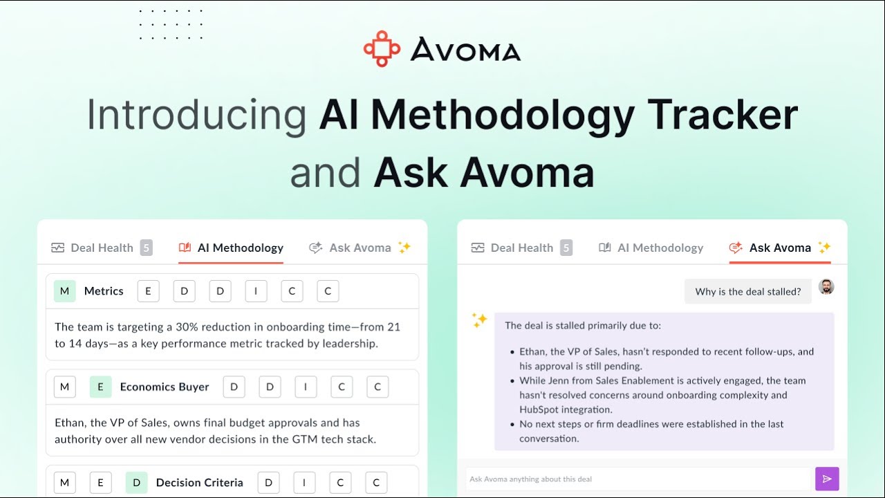Introducing AI Sales Methodology Tracker + Ask Avoma, your new deal Copilot! video thumbnail