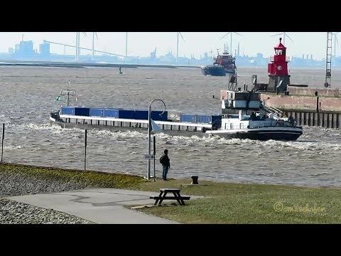 CMS SATURN DF8048 MMSI 211494500 outbound Emden riverbarge inland container ship Binnenschiff