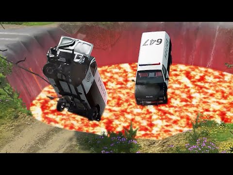 Cars vs Giant Lava Crater - BeamNG.drive