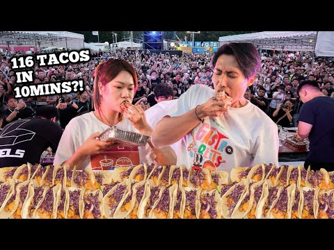 INSANE TACOS EATING SHOWDOWN ft @xiaohui_foodie! | 116 TACOS (5.8KG) EATEN IN 10 MINS | GastroBeats 2023
