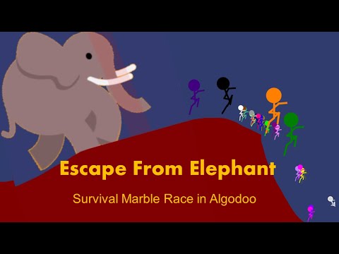 Marble Race - Escape From Elephant -  Algodoo sTICKMAN - Survival Marble Race in Algodoo