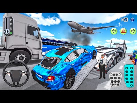 Crashed Blue Car Transporter Truck to Auto Repair Shop - 3D Driving Class 2025 - Android Game Car