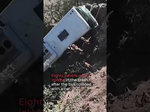 80 injured after bus plunges down embankment near Barcelona