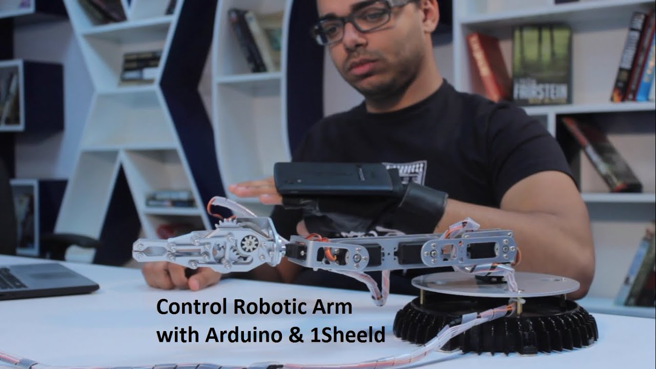 Control Robotic Arm with your hand gestures via Arduino and 1Sheeld