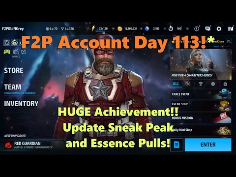Marvel Future Fight: F2P Account Day 113!  HUGE ACHIEVEMENT!  Sneak Peak and Essence Pulls!  🎉🎉🎉🤓🎉🎉🎉