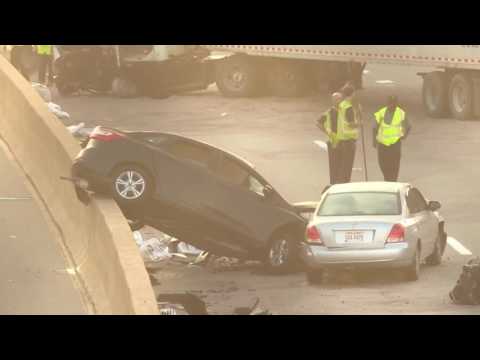 Wrong-way crash with semi closes I-71 North in Cleveland