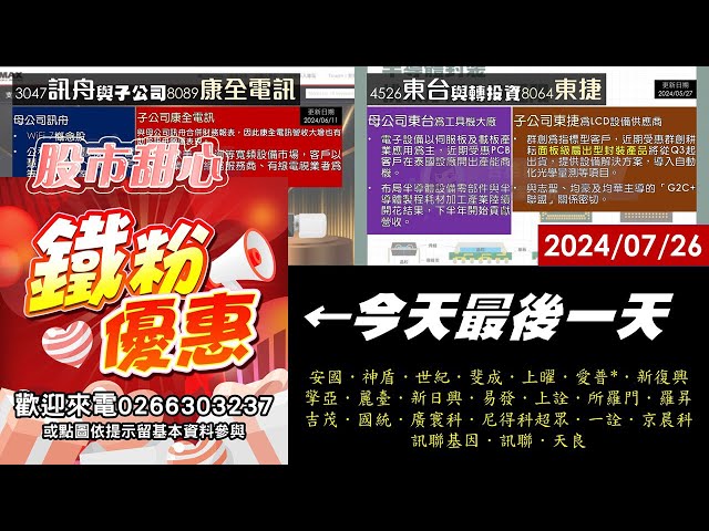 07/26【甜心盤後影音】狂賀！姸希深耕產業上半年累計23檔漲倍股，訊舟、均華強強滾，網通、設備、生技通通都是賺／今天優惠最後一天
