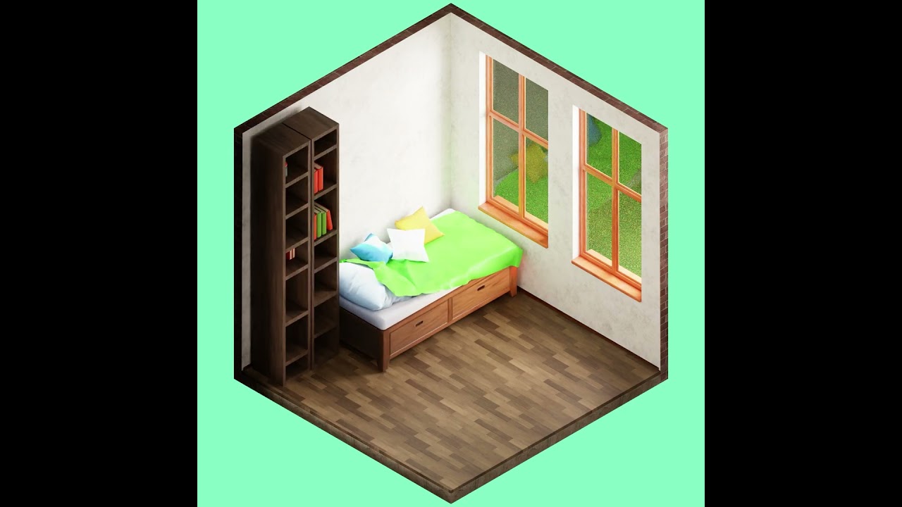 Orthographic Bedroom Build up Animation in (blender) Room Build up Animation