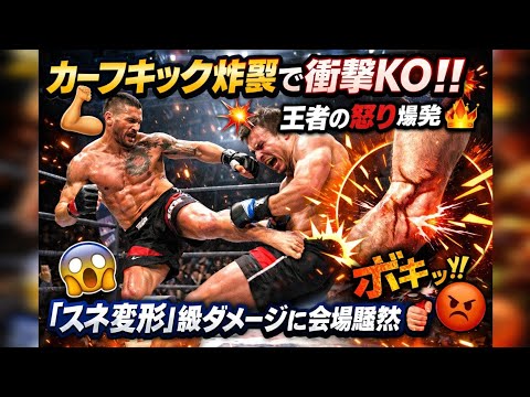 🦵💥カーフキック炸裂で衝撃KO‼️王者の怒り爆発🔥「スネ変形」級ダメージに会場騒然🥊👑✨