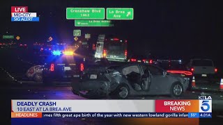 Fatal crash shuts down lanes on 10 Freeway in Central Los Angeles