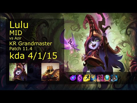 Lulu Mid vs Azir - KR Grandmaster 4/1/15 Patch 11.4 Gameplay // [롤] 룰루 vs 아지르 미드