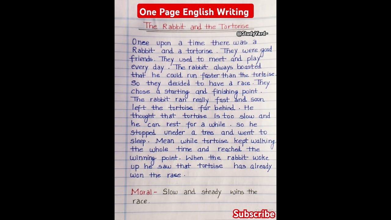 One page english writing l Rabbit and tortoise story l english writing practicelimprove handwriting