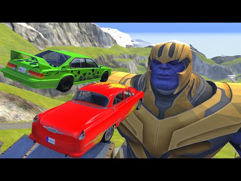 High Speed Jumps Over Giant THANOS (Crazy Vehicle) - BeamNG.drive Funny Jumps
