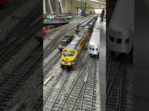 E-8 Aristocraft Burlington Engines running 'elephant-style'.