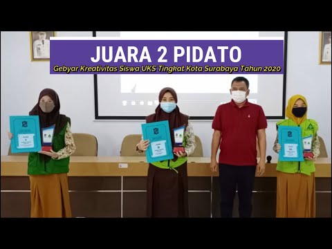 <p>Gebyar Kreativitas Siswa UKS Jenjang SMP Tingkat Kota Surabaya Tahun 2020</p>
<p>Diadakan secara Daring dimana peserta lomba harus membuat Video sesuai dengan Cabang Lomba, kemudian diupload paling lambat 11 Agustus 2020 melalui Link Resmi Dispendik Kota Surabaya<br />
eoffice.dispendik.surabaya.go.id/ dengan menggunakan Akun Sekolah.<br />
Dengan Penilaian Video yang dilakukan Juri tanggal 18 s.d 22 Agustus 2020.</p>
<p>Alhamdulillah..... Akhirnya pada tanggal 28 Agustus 2020 diumumkan bahwa:</p>
<p>RR. LAMIRA CINANDRA NARISWARI (Kelas 9E) meraih JUARA 1 dalam Cabang Lomba Desain Poster.</p>
<p>KANAYA RAMADHANI (Kelas 9K) meraih JUARA 2 dalam cabang Lomba Pidato Pencegahan Covid-19.</p>
<p>Pergi ke Pasar untuk membeli Ketupat...<br />
Melewati Apotik tuk membeli Obat...<br />
Mari kita tingkatkan perilaku hidup bersih dan sehat ....<br />
Agar virus Covid-19 tidak mendekat...</p>
<p>Adapun pengambilan hadiah Piala dan Sertifikat pada tanggal 16 September 2020 di Dinas Pendidikan Kota Surabaya diserahkan langsung oleh Bapak Kadis Drs. SUPOMO, MM.</p>
<p>#Juara2Pidato #SiswaUKS #DispendikSurabaya</p>
<p>Gebyar Kreativitas Siswa UKS Jenjang SMP Tingkat Kota Surabaya Tahun 2020</p>
<p>Diadakan secara Daring dimana peserta lomba harus membuat Video sesuai dengan Cabang Lomba, kemudian diupload paling lambat 11 Agustus 2020 melalui Link Resmi Dispendik Kota Surabaya<br />
eoffice.dispendik.surabaya.go.id/ dengan menggunakan Akun Sekolah.<br />
Dengan Penilaian Video yang dilakukan Juri tanggal 18 s.d 22 Agustus 2020.</p>
<p>Alhamdulillah..... Akhirnya pada tanggal 28 Agustus 2020 diumumkan bahwa:</p>
<p>RR. LAMIRA CINANDRA NARISWARI (Kelas 9E) meraih JUARA 1 dalam Cabang Lomba Desain Poster.</p>
<p>KANAYA RAMADHANI (Kelas 9K) meraih JUARA 2 dalam cabang Lomba Pidato Pencegahan Covid-19.</p>
<p>Pergi ke Pasar untuk membeli Ketupat...<br />
Melewati Apotik tuk membeli Obat...<br />
Mari kita tingkatkan perilaku hidup bersih dan sehat ....<br />
Agar virus Covid-19 tidak mendekat...</p>
<p>Adapun pengambilan hadiah Piala dan Sertifikat pada tanggal 16 September 2020 di Dinas Pendidikan Kota Surabaya diserahkan langsung oleh Bapak Kadis Drs. SUPOMO, MM.</p>
<p>#Juara2Pidato #SiswaUKS #DispendikSurabaya</p>