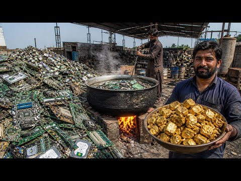 Exceptional Process Of Extracting 24 Karat Pure Gold From Old Used Computer Motherboards 