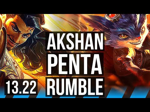 AKSHAN vs RUMBLE (MID) | Penta, 12/1/5, 1800+ games, Legendary, 1.3M mastery | KR Master | 13.22