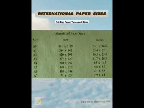 printing paper Types and size Popular paper size and formats A0, A1, A2, A3, A4, A5, A6, A7, A8 ; A0