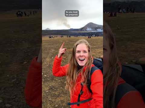 This is what hiking to the erupting volcano in Iceland looks like! 🥾🌋