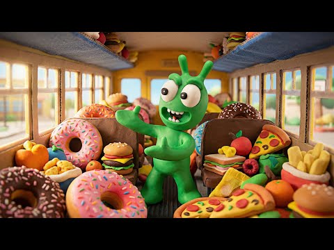 Food School Bus?! Pea Pea’s Crazy Bus Adventure 🍩🍕🍦 - Pea Pea Cartoon - Stop motion animation