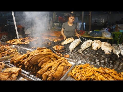 The Famous Group Grill Meat & Testy @Orussey - Cambodia Night Street Food in Town