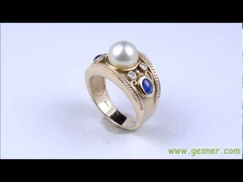 8 mm Pearl, .50 ct. Sapphire & 14K Yellow Gold Estate Fashion Ring- J33620