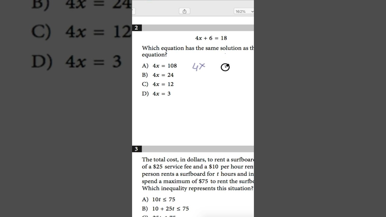 Linear Equations- How to find the EQUIVALENT form? Just simplify!  DSAT #sat #satprep #digitalsat