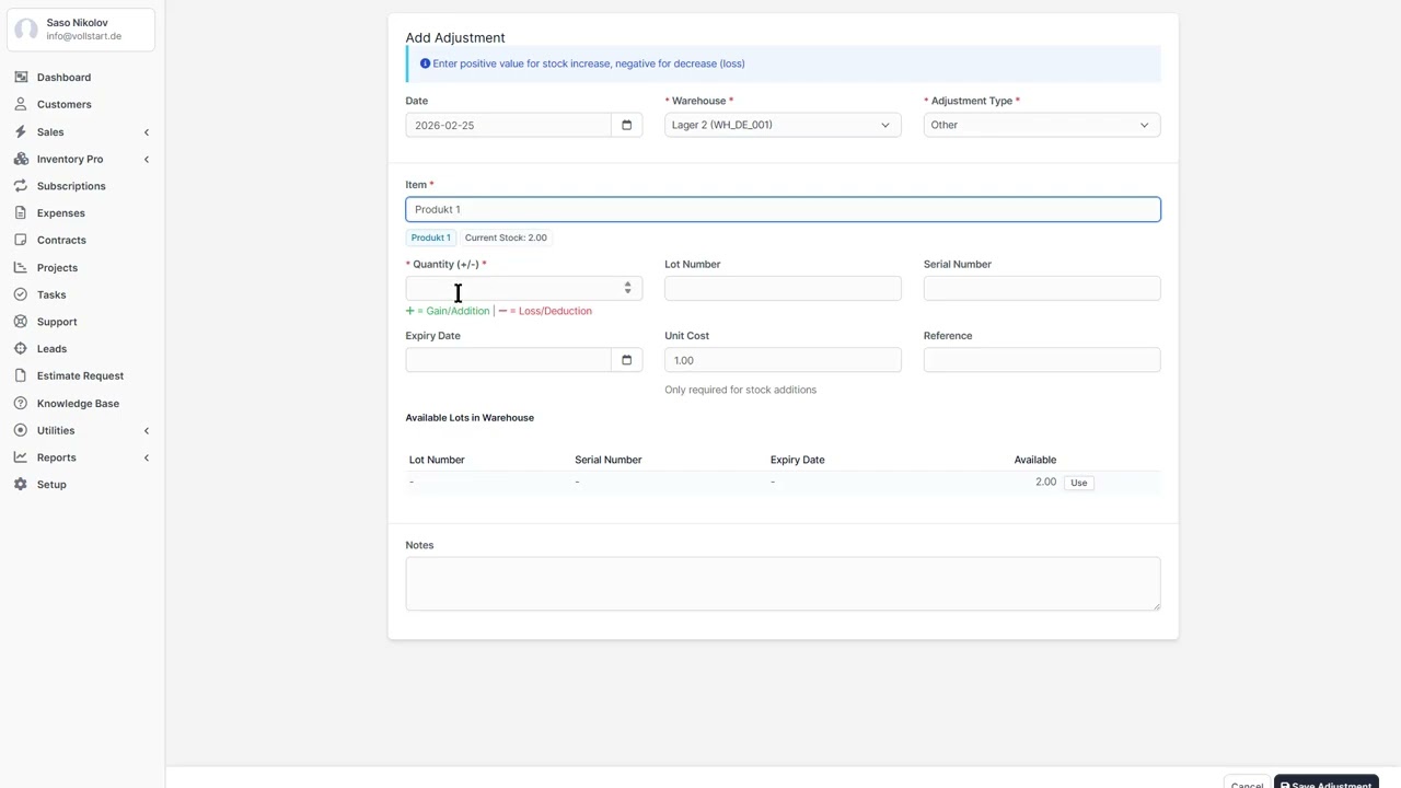 Adjustments - Inventory Pro - Multi-Warehouse Inventory Management for Perfex CRM