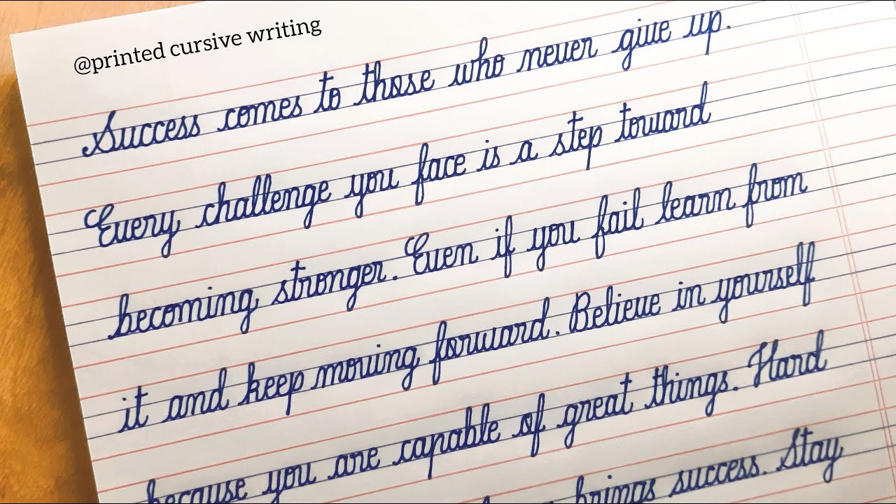 cursive writing in four lines note
