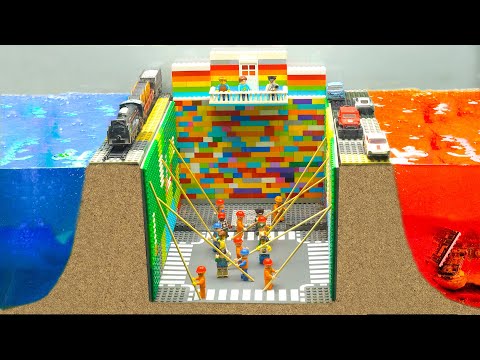 Lego Dam Breach Experiment - Lego People Against Tsunami & Danger of Double Dam Break & Titanic Sink