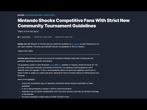 Nintendo Really Hates Smash Tournaments