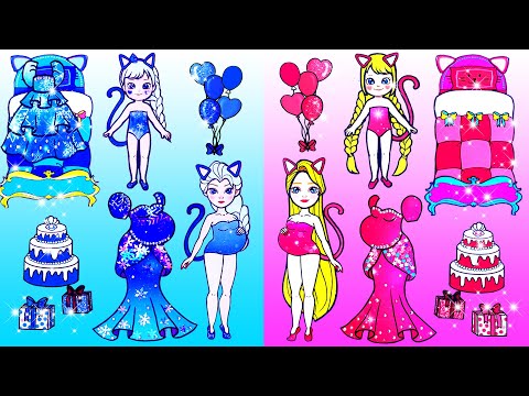 Muñecas Artesanales De Papel | Blue Vs Pink Mom &amp; Daughter Birthday Dresses | Woa Barbie Colombia