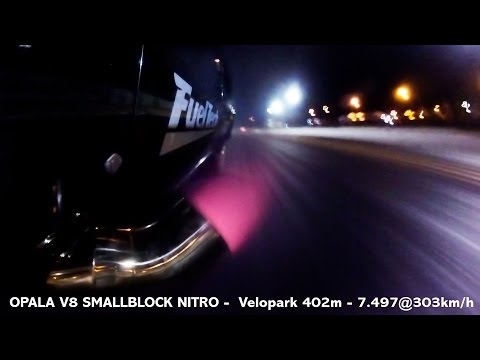 Opala V8 small block nitro 0 a 303km/h em 7.4s  FOGO no escapamento