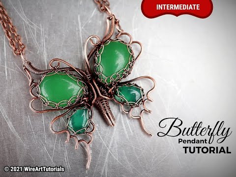 Wire wrapping tutorial: Butterfly pendant with crystal (cabochon) by WireArtTutorials