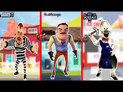 GÖRÜNMEZLİK KAPIŞMASI 😲 Hello Neighbor vs Dark Riddle vs Ice Scream 3