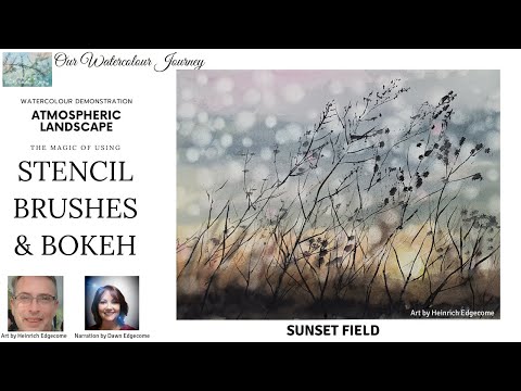 Paint this beautiful sunset BOKEH in watercolor using STENCIL BRUSHES